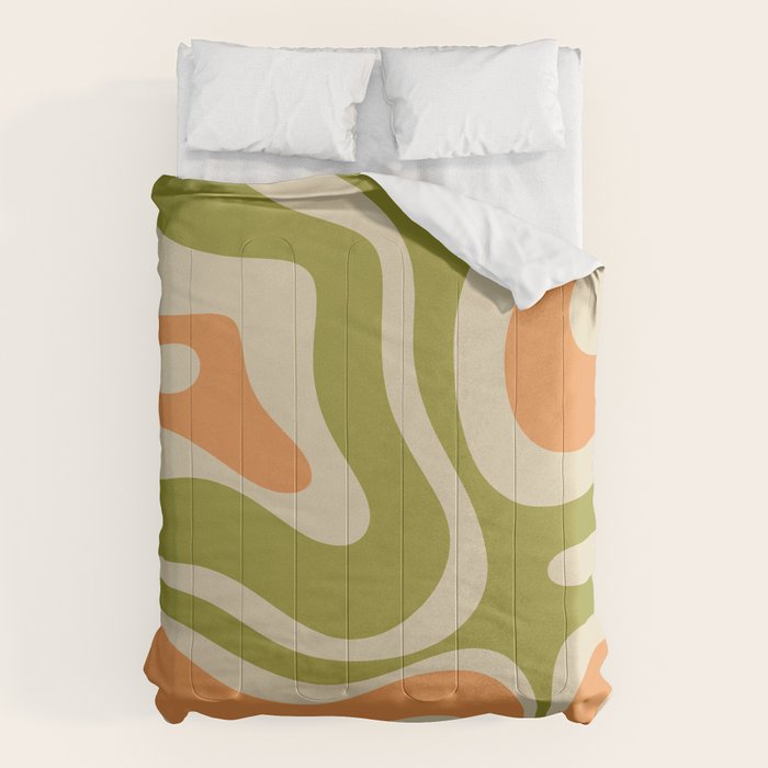 Retro Modern Liquid Swirl Abstract Pattern in Avocado Green, Orange, and Beige Comforter Gallery Image 6