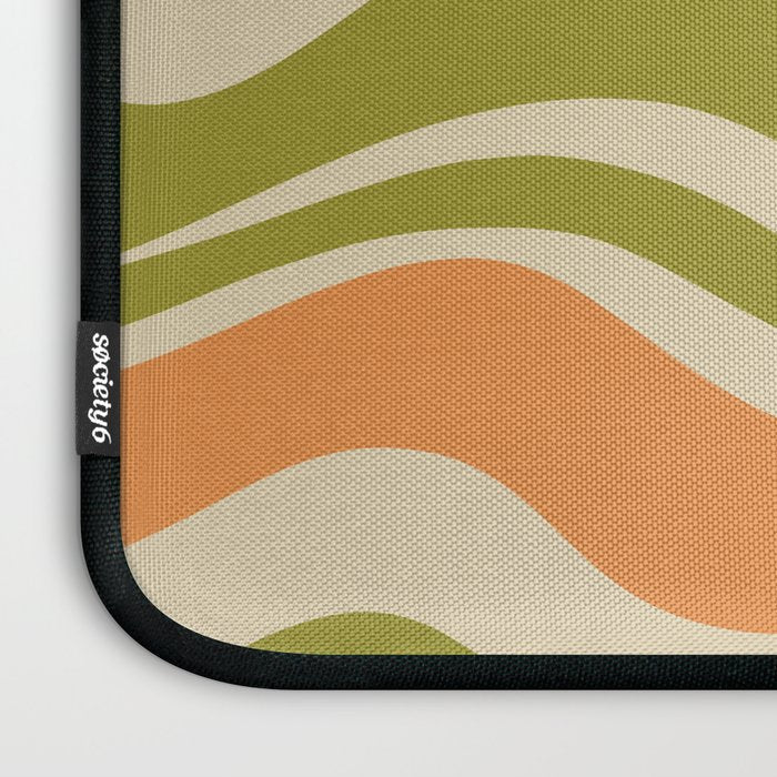 Retro Modern Liquid Swirl Abstract Pattern in Avocado Green, Orange, and Beige Laptop Sleeve Gallery Image 3