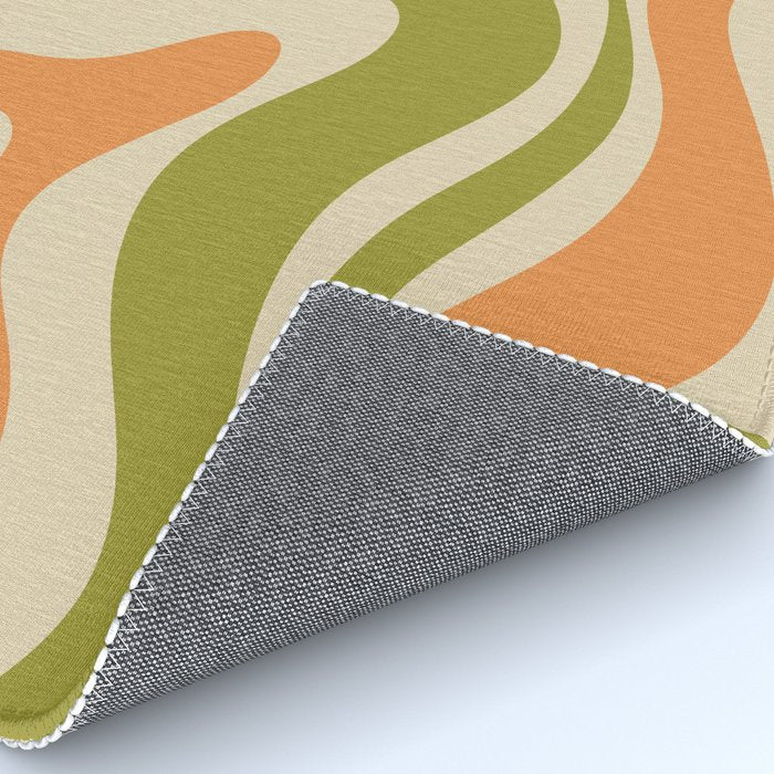 Retro Modern Liquid Swirl Abstract Pattern in Avocado Green, Orange, and Beige Rug Gallery Image 4