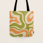 Retro Modern Liquid Swirl Abstract Pattern in Avocado Green, Orange, and Beige Tote Bag Gallery Image 1