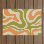 Retro Modern Liquid Swirl Abstract Pattern in Avocado Green, Orange, and Beige Outdoor Rug Gallery Image 1