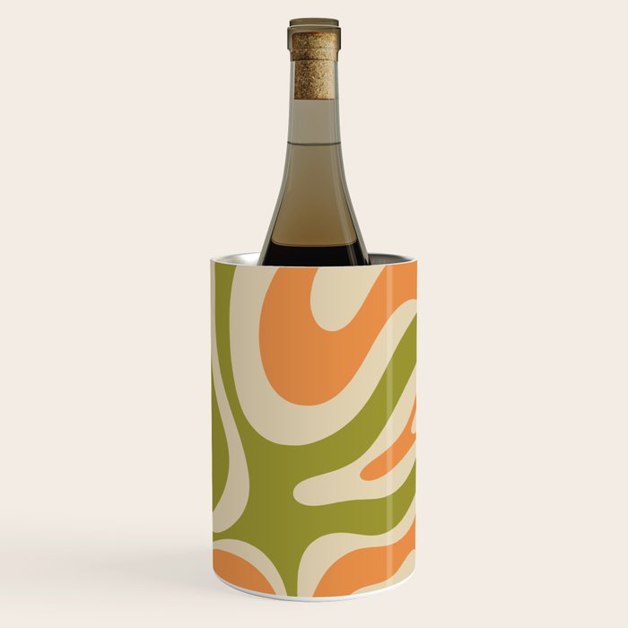 Retro Modern Liquid Swirl Abstract Pattern in Avocado Green, Orange, and Beige Wine Chiller Gallery Image 3