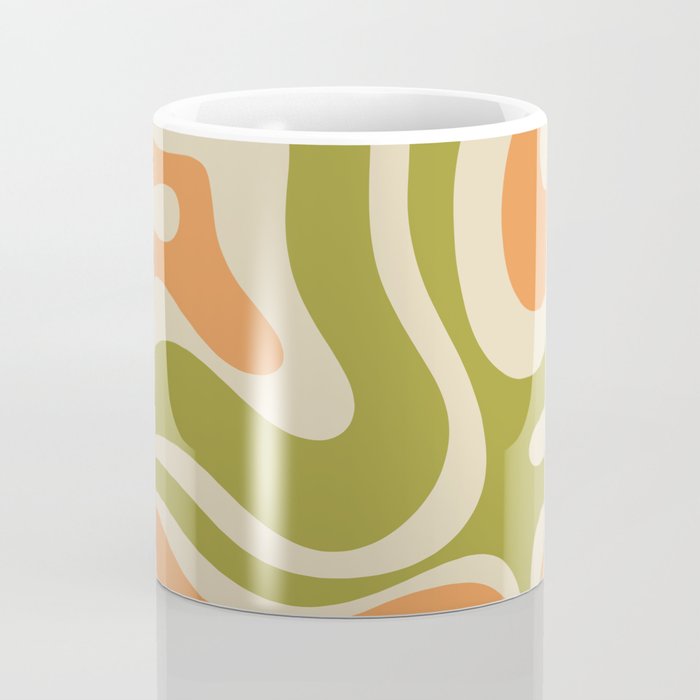 Retro Modern Liquid Swirl Abstract Pattern in Avocado Green, Orange, and Beige Coffee Mug Gallery Image 4