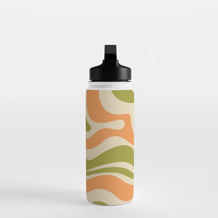 Retro Modern Liquid Swirl Abstract Pattern in Avocado Green, Orange, and Beige Water Bottle Gallery Image 3
