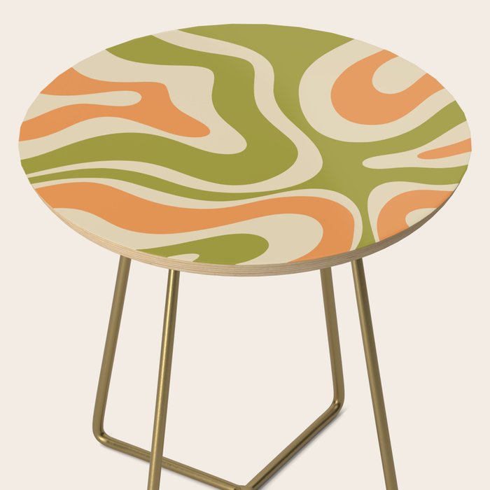 Retro Modern Liquid Swirl Abstract Pattern in Avocado Green, Orange, and Beige Side Table Gallery Image 2