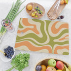 Retro Modern Liquid Swirl Abstract Pattern in Avocado Green, Orange, and Beige Cutting Board Gallery Image 2