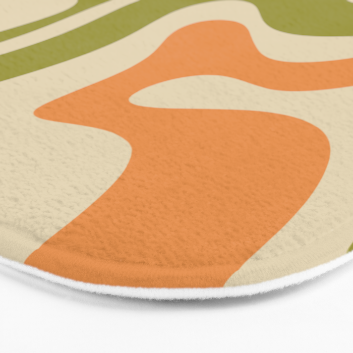 Retro Modern Liquid Swirl Abstract Pattern in Avocado Green, Orange, and Beige Bath Mat Gallery Image 3