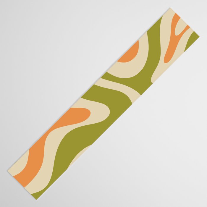 Retro Modern Liquid Swirl Abstract Pattern in Avocado Green, Orange, and Beige Table Runner Gallery Image 3