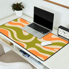 Retro Modern Liquid Swirl Abstract Pattern in Avocado Green, Orange, and Beige Desk Mat Gallery Image 2