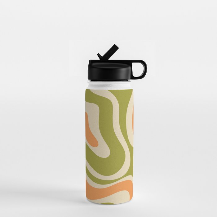 Retro Modern Liquid Swirl Abstract Pattern in Avocado Green, Orange, and Beige Water Bottle Gallery Image 1