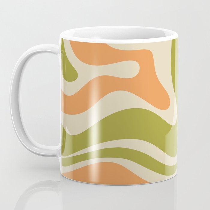 Retro Modern Liquid Swirl Abstract Pattern in Avocado Green, Orange, and Beige Coffee Mug Gallery Image 3