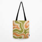 Retro Modern Liquid Swirl Abstract Pattern in Avocado Green, Orange, and Beige Tote Bag Gallery Image 2