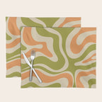 Retro Modern Liquid Swirl Abstract Pattern in Avocado Green, Orange, and Beige Placemat Gallery Image 1