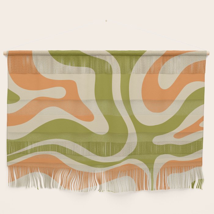 Retro Modern Liquid Swirl Abstract Pattern in Avocado Green, Orange, and Beige Wall Hanging Gallery Image 1