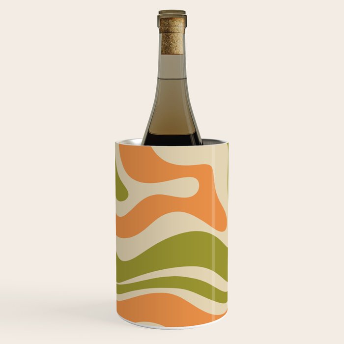 Retro Modern Liquid Swirl Abstract Pattern in Avocado Green, Orange, and Beige Wine Chiller Gallery Image 2