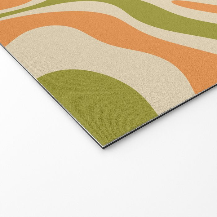 Retro Modern Liquid Swirl Abstract Pattern in Avocado Green, Orange, and Beige Welcome Mat Gallery Image 2