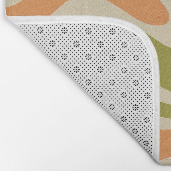 Retro Modern Liquid Swirl Abstract Pattern in Avocado Green, Orange, and Beige Bath Mat Gallery Image 2