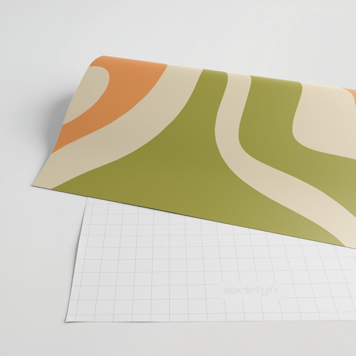 Retro Modern Liquid Swirl Abstract Pattern in Avocado Green, Orange, and Beige Wrapping Paper Gallery Image 2