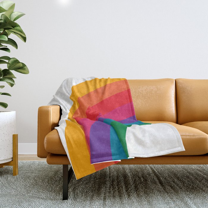 Retro Bright Rainbow - Left Side Throw Blanket Gallery Image 1