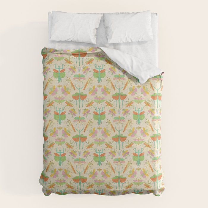 Whimsical Praying Mantis Retro Colors  Duvet Cover Gallery Image 1
