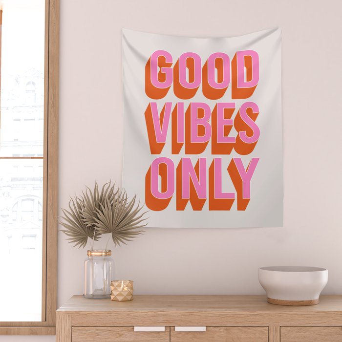 Good Vibes Only (Pink Orange) Wall Tapestry Gallery Image 2