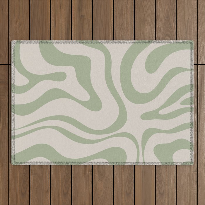 Sage and Beige Liquid Swirl Abstract Outdoor Rug Gallery Image 1