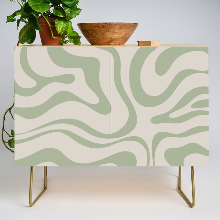 Sage and Beige Liquid Swirl Abstract Credenza Gallery Image 1