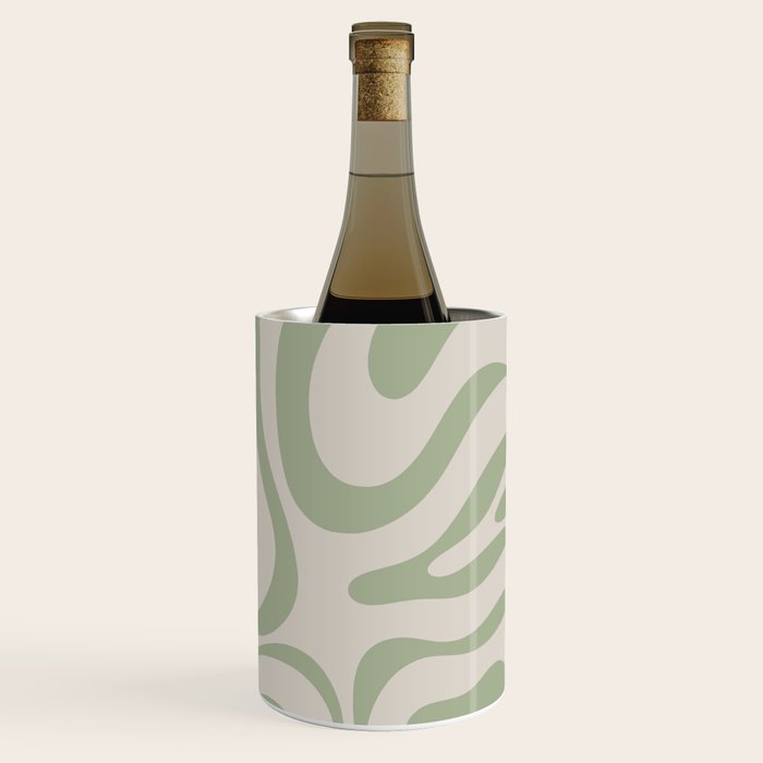 Sage and Beige Liquid Swirl Abstract Wine Chiller Gallery Image 3