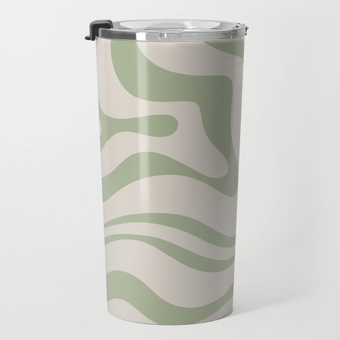 Sage and Beige Liquid Swirl Abstract Travel Mug Gallery Image 3