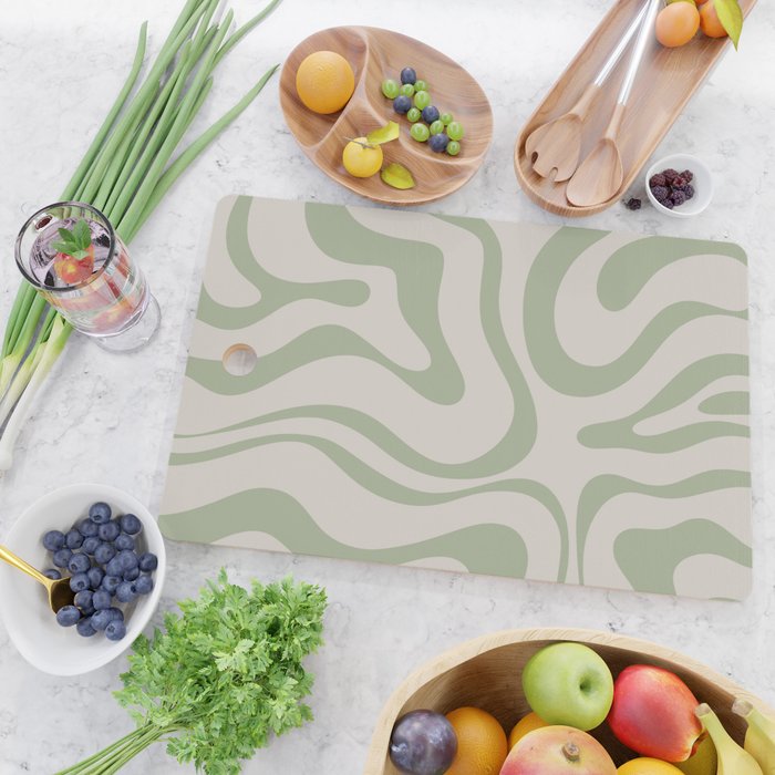Sage and Beige Liquid Swirl Abstract Cutting Board Gallery Image 2