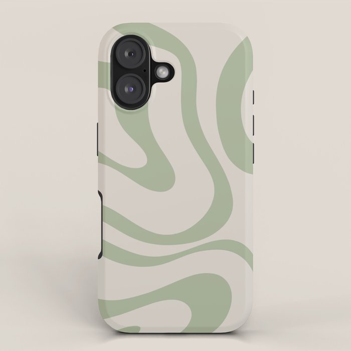 Sage and Beige Liquid Swirl Abstract iPhone Case Gallery Image 1