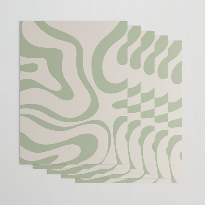 Sage and Beige Liquid Swirl Abstract Wrapping Paper Gallery Image 3