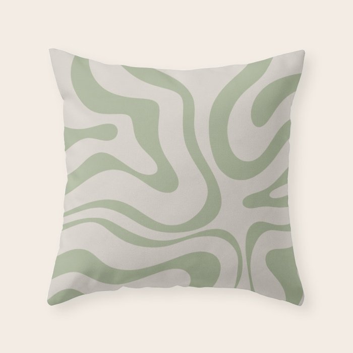Sage and Beige Liquid Swirl Abstract Throw Pillow Gallery Image 6