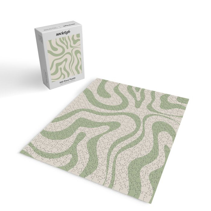 Sage and Beige Liquid Swirl Abstract Jigsaw Puzzle Gallery Image 2