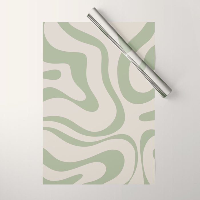 Sage and Beige Liquid Swirl Abstract Wrapping Paper Gallery Image 1