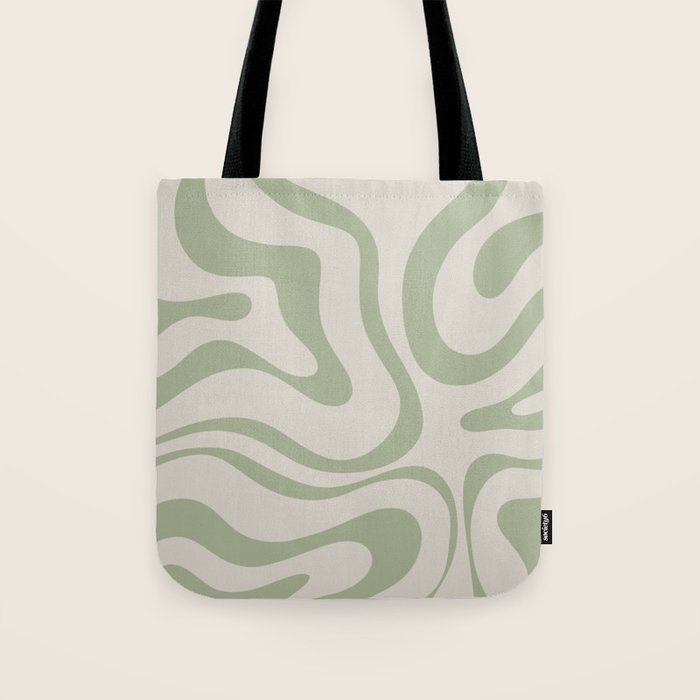 Sage and Beige Liquid Swirl Abstract Tote Bag Gallery Image 1