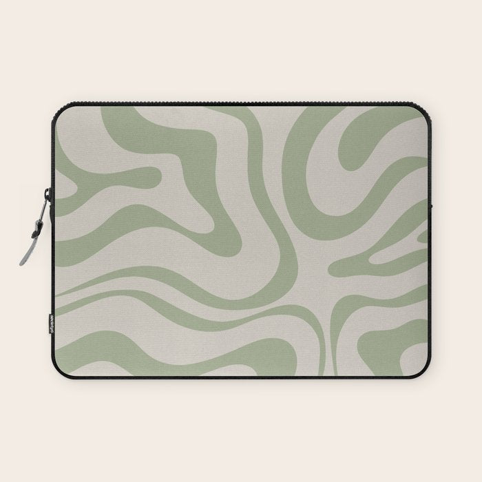 Sage and Beige Liquid Swirl Abstract Laptop Sleeve Gallery Image 1
