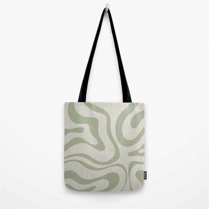 Sage and Beige Liquid Swirl Abstract Tote Bag Gallery Image 2
