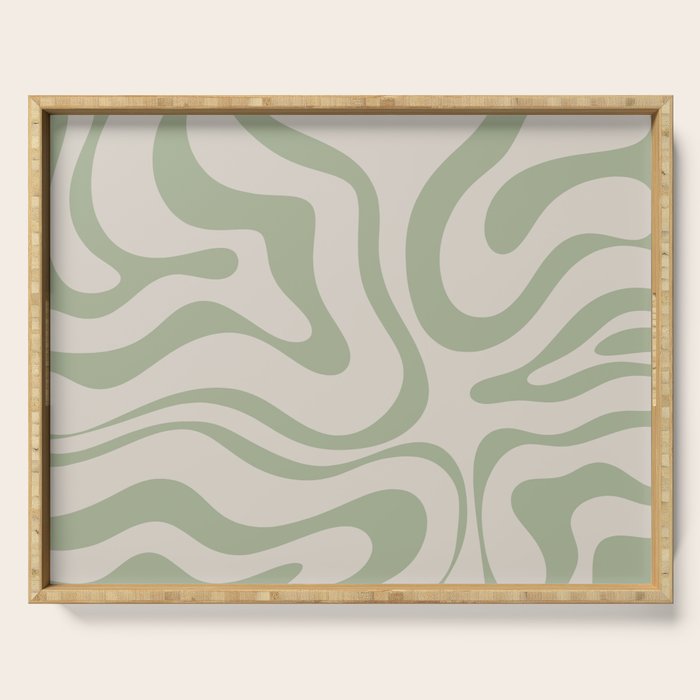 Sage and Beige Liquid Swirl Abstract Serving Tray Gallery Image 1
