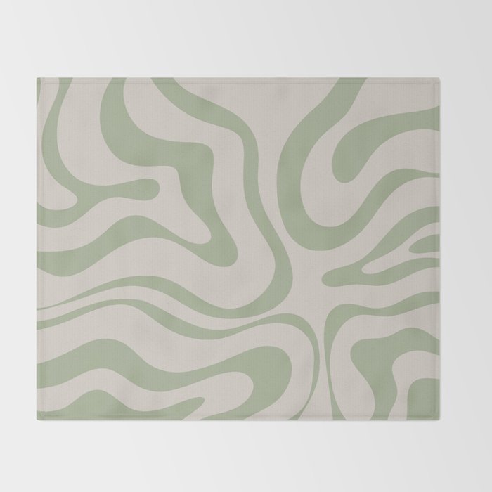 Sage and Beige Liquid Swirl Abstract Throw Blanket Gallery Image 2