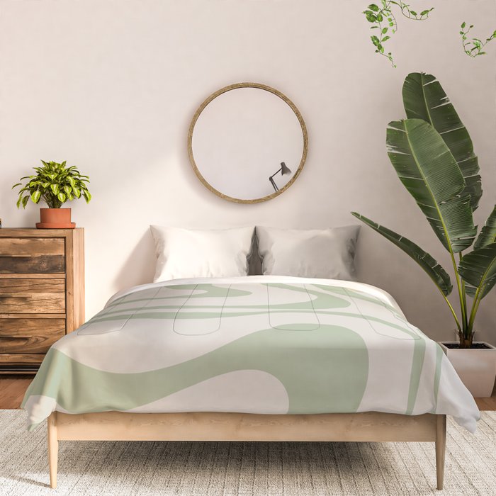 Sage and Beige Liquid Swirl Abstract Comforter Gallery Image 3