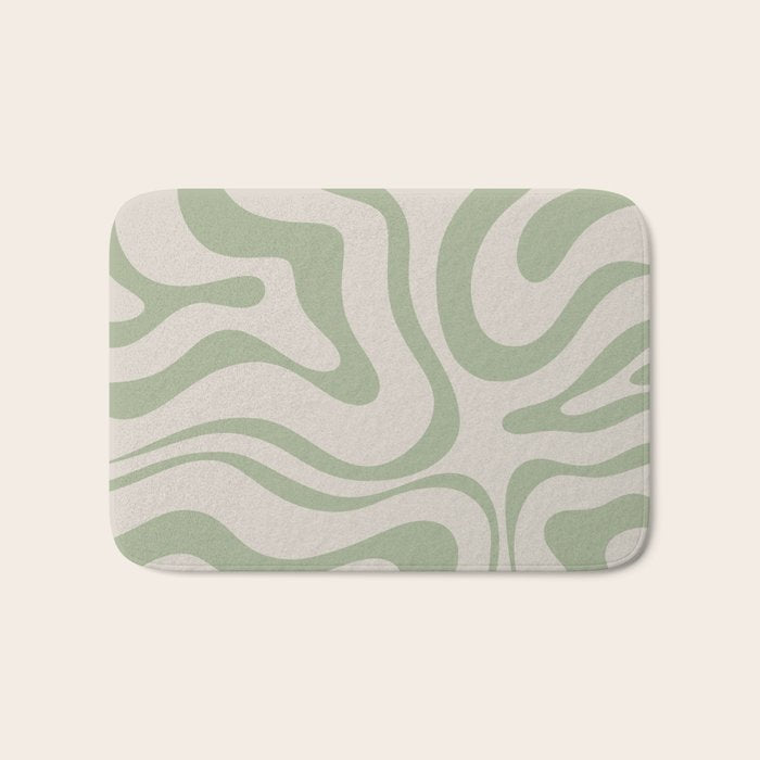 Sage and Beige Liquid Swirl Abstract Bath Mat Gallery Image 1