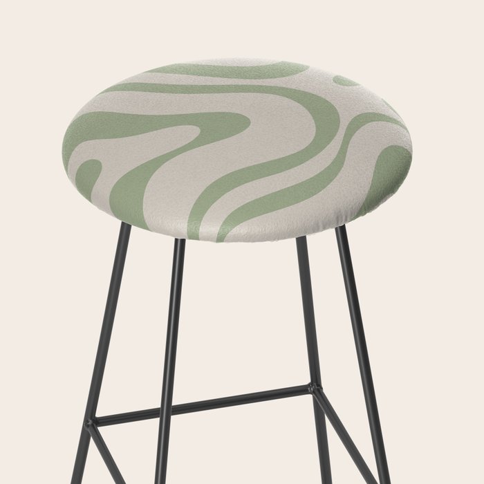 Sage and Beige Liquid Swirl Abstract Stool Gallery Image 2