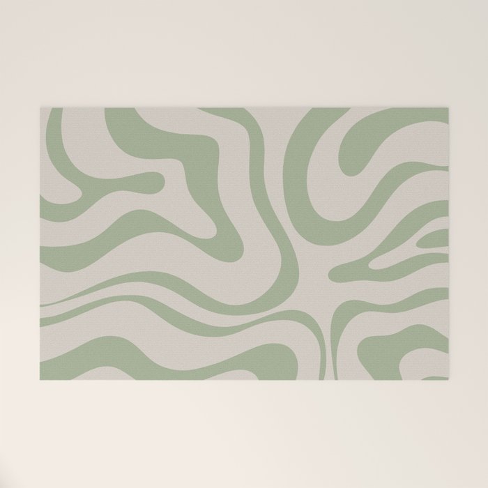 Sage and Beige Liquid Swirl Abstract Welcome Mat Gallery Image 1