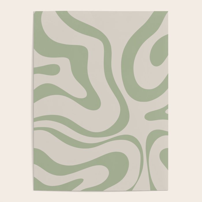 Sage and Beige Liquid Swirl Abstract Poster Gallery Image 4