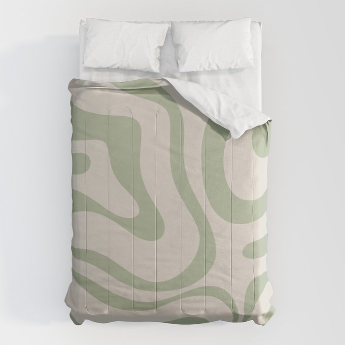 Sage and Beige Liquid Swirl Abstract Comforter Gallery Image 6
