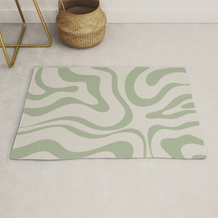Sage and Beige Liquid Swirl Abstract Rug Gallery Image 1