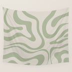 Sage and Beige Liquid Swirl Abstract Wall Tapestry Gallery Image 4