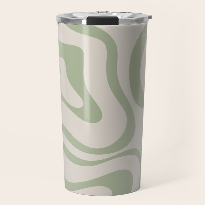 Sage and Beige Liquid Swirl Abstract Travel Mug Gallery Image 1
