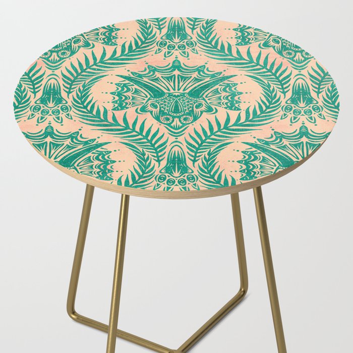 Triceratops Damask - Verdigris on peach Side Table Gallery Image 2